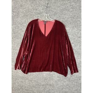 Eileen Fisher Womens Red Velvet Blouse Top Sz XL V Neck Whimsigoth Vamp Holiday